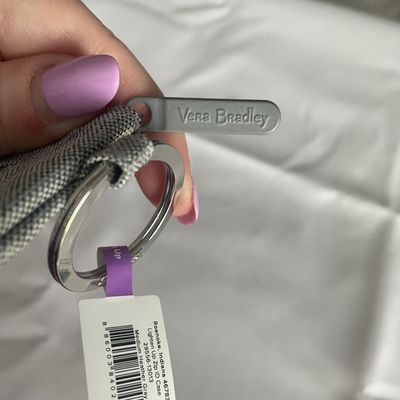 Vera Bradley Card Case Keychain Lighten Up Zip ID Case Medium Heather Gray - Picture 8 of 9